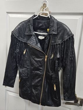 Vintage Women's Black Fringe Leather Jacket